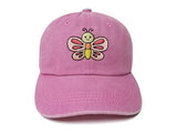 ZKFE Embroidered Anime Butterfly Hat Gift for Girl, Washed Pink Baseball Cap Embroidery Outdoor Dad Hat for Kids Child