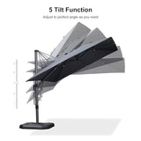 PURPLE LEAF 9' X 12' Right-left Tilt Patio Umbrella with Base Outdoor Cantilever Swivel Rectangle Umbrella, Grey