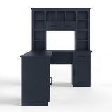 KEIKI L Shaped Computer Desk with Storage Shelves, 2 Drawers & 2 Cabinets