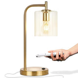 Brightech Elizabeth Table Lamp with Wireless Charging Pad and USB Port, Bedside Reading Lamp, Vintage Brass Gold Desk Lamp, Nightstand Lamp