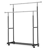 VICERII Double Clothing Rack, 130LB Capacity Heavy Duty Garment Rack with Wheels and Bottom Shelf, 55.51 Inch Long Rolling Clothes Racks, Black