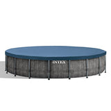 Intex Prism Frame Round Above Ground Outdoor Swimming Pool Set with Filter Pump, Ladder, Ground Cloth, and Pool Cover, Greywood