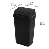 Sterilite Swing Top Wastebasket, Trash Can, 13 Gallon, Black, 16-Pack
