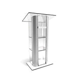FixtureDisplays® Clear Acrylic Plexiglass Lucite Podium Curved Brushed Stainless Steel Sides Pulpit Lectern with White Christian