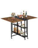CHOEZON Folding Dining Table, Movable Dining Table, Expandable Kitchen Table, Versatile Table with 6 Wheels and 2-Tier Shelf