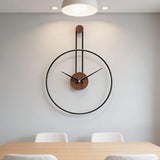 AMAATE Modern Minimalist Wall Clock, Black Metal Ring and Wooden Face, Natural Style Silent Non-Ticking for Living Room, Bedroom, Office Decor, 21.6"x28.7"