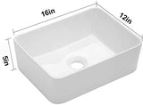 Kichae Vessel Sink Rectangular - 16"x12" Modern White Bathroom Sink Rectangle Above Counter Porcelain Ceramic Vessel Vanity Sink Art Basin