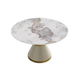 Montary 7 Piece Modern Dining Table Chairs Set of 6, Round 53" D Faux Marble Kitchen Table