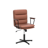 Okeysen Office Desk Chair No Wheels, Swivel Chair with Retro Wooden Armrests, Criss Cross Legged Armless Computer Chair for Home Office