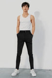 GINGTTO Mens Dress Pants Slim Fit Stretch Plaid Chinos Black Size 30