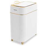Pukomc Automatic Small Sensor Trash Can with Touchless Lid, 2.3 Gallon / 9L Smart Garbage Can, Quiet Close White Gold Waste Bin