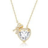 YOIHUR Gold Necklace for Women, Heart Necklace, Gift & Bow Pendant Necklace, Dainty Cubic Zirconia Choker Necklaces, Jewelry for Women,Ideal Gifts for Girlfriend, Wife and Mother（True Love Promise）