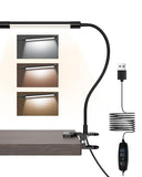 JHD LED Desk Lamp with Clamp - Adjustable 3 Color Modes 10 Brightness Level Table Lamp, USB Eye Caring Flexible Gooseneck Desk Light, Black