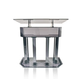 Kingdom 3 Tier Smoky Acrylic Lectern or Podium by AVTronics with 6 Column Base and a Wide Middle Shelf with Plenty of Space for Your Presentation Needs