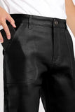 GINGTTO Mens Faux Leather Cargo Pants Bell Bottom Black 38