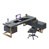 DQXWJZOTPO L Shaped Desk Blue Luxury Home Office Furniture Design Gold Computer Leather Table