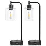 Industrial Touch Table Lamps for Bedrooms Set of 2 - 3-Way Dimmable Nightstand Lamps with USB C+A Ports and Outlet, Black Bedside Lamps