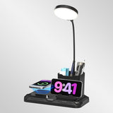 KDD 4 in 1 Desk Lamp with Wireless Charger - 360° Rotating Gooseneck Small Table Lamp with Pen Holder & Phone Stand, Adjustable White