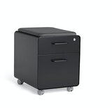 Poppin Mobile Mini Sittable Stow Rolling File Cabinet - Black with Black Seat Cushion