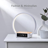 WILIT Bedside Lamp with Alarm Clock,Touch Lamp with Wireless Charger,Nightlight for Bedroom,Sunrise Wake-up Light,3-Grade (Wood Grain)