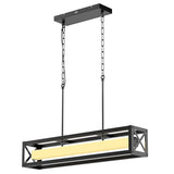 Glimchase 31.5" Rectangular Island Lights for Kitchen, 30W Black Linear Chandeliers for Dining Room Light Fixture, Farmhouse LED Dimmable Pendant Lighting for Kitchen Island Dining Room Bar Over Table
