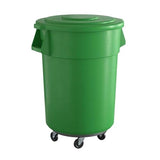 5 PACK! 55 Gallon Round Trash Can with Lid and Dolly, 200 Liter Commercial Trash Can