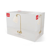 GLOBE Electric 61000057 16" Desk Lamp, Matte Brass Finish, White Shade, Adjustable Pivot Joint, Rotary Switch on Socket