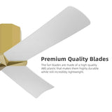 WINGBO 52" Ceiling Fan no Light - Brass and White DC Flush Mount Ceiling Fan, 3 ABS Plastic Curved Blades, 6 Speed Reversible DC Motor, Hugger Ceiling Fans No Light for Kitchen, Bedroom, Living Room