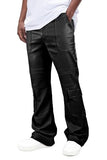 GINGTTO Mens Faux Leather Cargo Pants Bell Bottom Black 38
