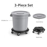 Getzi 8 Pack 20 Gallon Gray Round Commercial Trash Can with Lid and Dolly