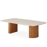 Tribesigns 78.74" Travertine Slab Dining Table for 8-10, Modern Horse Belly Dining Table, Luxury White & Brown Kitchen Table