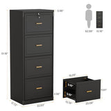 4-Drawer File Cabinet with Lock, Locked File Cabinet with Key, Tall Wooden Filing Cabinets for Home Office
