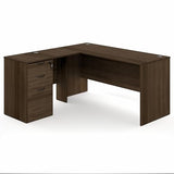 L-Shaped Executive Desk with File Cabinet, L-Shaped Office Desk with 3-Drawer Fixed Pedestal Filing Cabinet