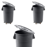3 Pack 55 Gallon Gray Round Commercial Trash Can With Lid And Dolly / Ingredient Bin Recycling Bin Kitchen Garbage Can Office Garbage