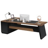 78" L-Shaped Executive Desk, Large Modern Office Desk with Drawers and File Cabinet, Business Furniture (Light Walnut + Black)