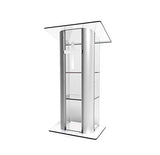 FixtureDisplays® Clear Acrylic Plexiglass Lucite Podium Curved Brushed Stainless Steel Sides Pulpit Lectern with White Christian