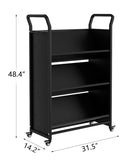 3-Tier Metal Rolling Book Cart, 4 Lockable Wheels & Side Hooks