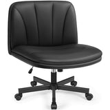 HeroSet Criss Cross Chair with Wheels,Comfy Wide Vanity Chair,Scratch-Resistant Leather Cross Legged Desk Chair