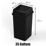 35 Gallon Black Square Commercial Trash | Garbage Can with Lid - Office, Outdoor