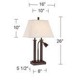 Possini Euro Design Deacon 26" High Modern Desk Table Lamp with USB Charging Ports A+C and AC Power Outlet in Base