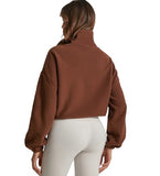 BOWOXO Cropped Fleece Winter Hiking Jacket for Women Cozy Fleece with Secure Side Pockets with 3F Zipper Long Sleeve Windproof Coat（Coffee，XL）