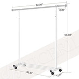 VICERII Clothes Rack, 130LB Capacity Heavy Duty Clothing Rack with Wheels and Bottom Shelf, 52.17 Inch Rolling Racks for Hanging Clothes, White