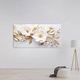 daktenn Large Canvas Wall Art for Living Room Bedroom Office White and Gold Flower Artwork Large Botanical Floral Wall Art Modern Canvas Prints 24x48 Inches