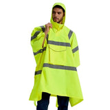 SRsafety Hi Vis Rain Poncho,High Visibility Rain Ponchos for Adults with Pocket,Safety Rain Jacket Stowable Conjoined Cap (yellow)