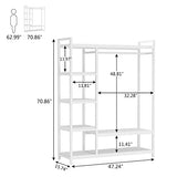 LITTLE TREE Free Standing Wood Closet Clothes Rack,Heavy Duty Grament Rack with Shelves,Hanging Racks for Clothes Clothing Rack for Bedrom,Wardrobe Closet Organizer,350 lb Capacity