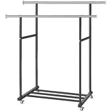 VICERII Clothes Rack, Double Clothing Rack with Wheels and Extra Wide Bottom Shelf, 52.36’’ Heavy Duty Garment Racks , 130LB Capacity, Black