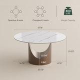 POVISON Round Dining Table, 51" Matte White Sintered Stone Top Dining Table