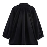 Talakeno Womens Puffed Bomber Jacket Casual Batwing Sleeve Lapel Collar Zip Shirts Oversized Pleated Streetwear Jackets(Black,S)