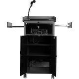 Pemberly Row Sound Lectern, Modern Metal Multimedia Podium with Storage Shelves