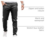 GINGTTO Leather Pants Men Slim Fit Stretch Motorcycle Black 29W30L